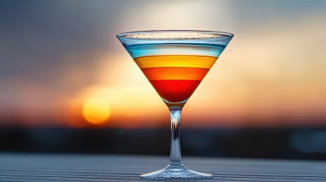 夕阳下的彩色层次鸡尾酒