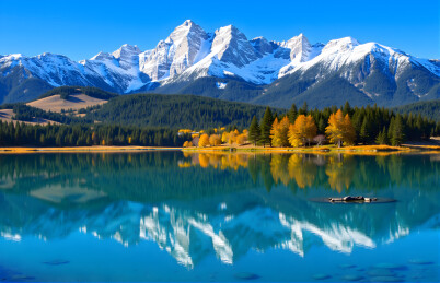 雪山湖泊秋景