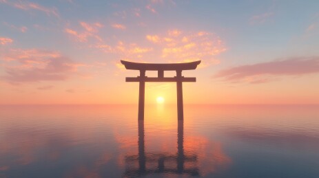 日落时分的海中鸟居