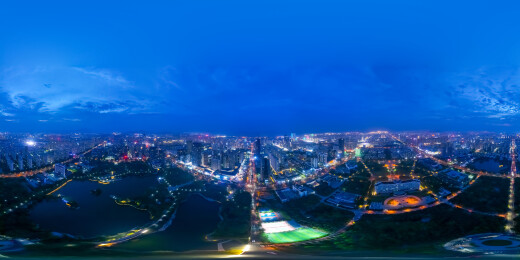 中国山东省日照市夜晚VR全景高楼大厦建筑