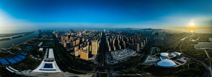 中国山东省日照市720度全景高楼大厦建筑