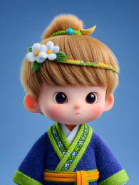 古风男孩的3D渲染插画