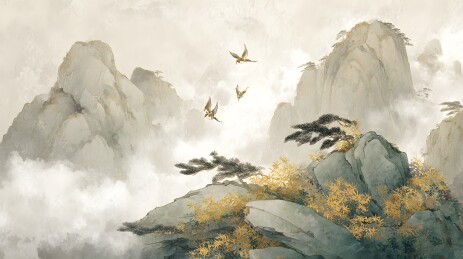山峦飞鸟图