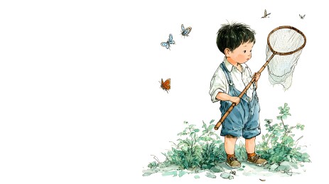 童趣捕蝶田园风水彩画
