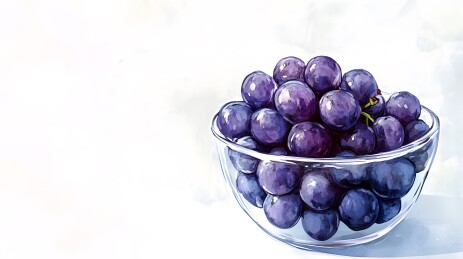玻璃碗中紫葡萄水彩画
