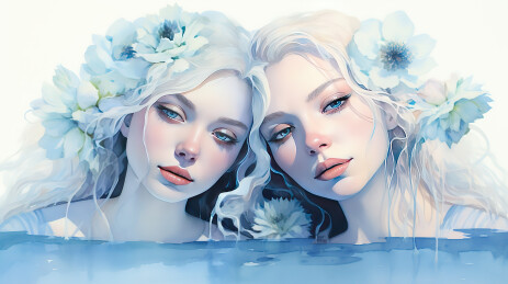 双生花仙子水中嬉戏