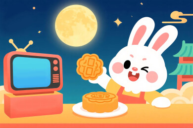 中秋节海报国风插画玉兔在月宫卖月饼