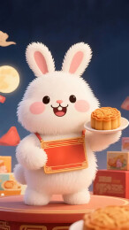 中秋节海报国风插画玉兔在月宫卖月饼