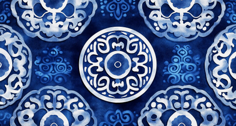 蓝色底传统青花瓷图案重复纹理背景