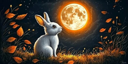 白兔月夜秋日观景场景