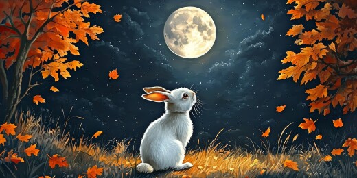 白兔月夜秋日观景场景