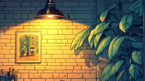 墙上复古铁瓶与工业壁灯