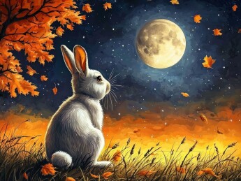 白兔月夜景秋日自然场景