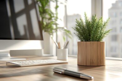 书桌上的木质笔筒