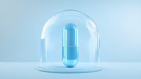 透明玻璃体里的蓝色胶囊