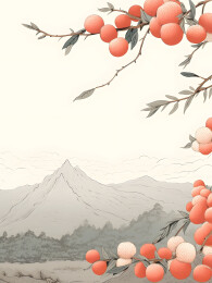 古风山水荔枝果实意境插画