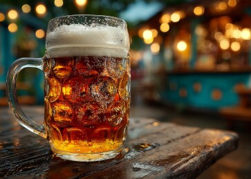 一杯啤酒静置木桌