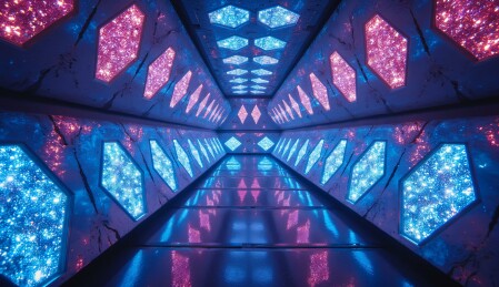 霓虹灯廊道的未来科技感