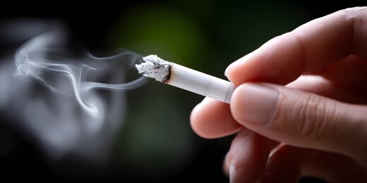 手持点燃的香烟，烟雾缭绕