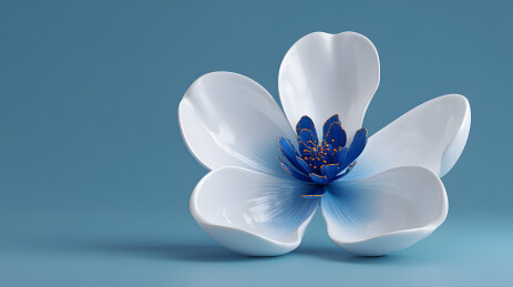 白瓷蓝心花朵特写