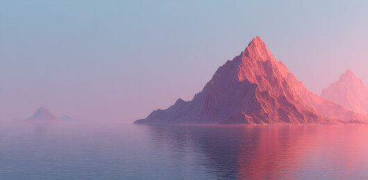 粉红雾霭孤峰海景