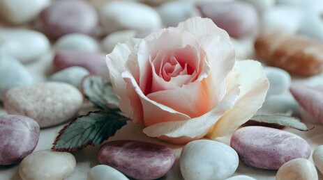 粉色玫瑰石子静谧意境
