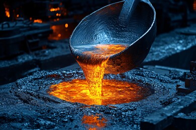 熔炉中倾倒火红金属液场景