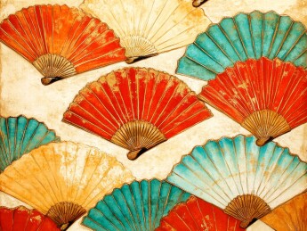 彩扇装饰传统场景