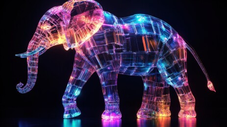 发光的彩色大象雕塑