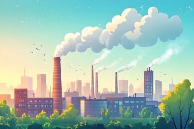 烟囱上升的白烟与古朴建筑