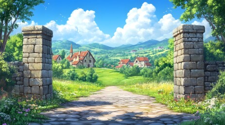 阳光下的乡间石墩与田野