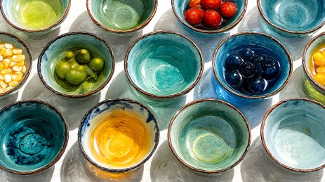 彩色小碗盛放水果美食