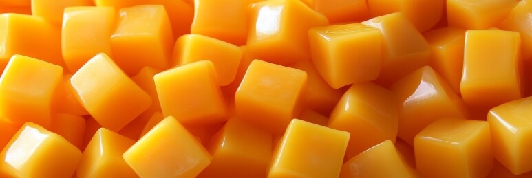 芒果块暖色调美食摆盘场景