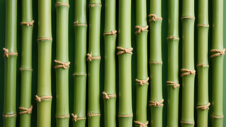 绿色竹竿与棕色绑带