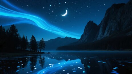 月夜湖景诗意自然场景