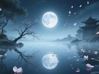 月夜湖景诗意自然场景