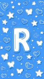 蓝色背景上的字母R和图案