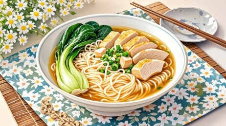 日式拉面美食插画场景