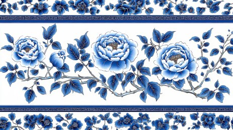 青花瓷风格牡丹花艺术装饰图案