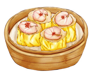 粤式早茶干蒸烧卖插画元素