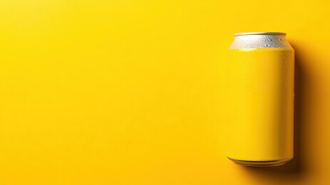 黄色背景下瓶子里的黄色液体特写镜头