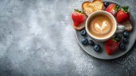 大理石桌面上的早餐搭配