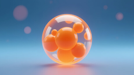 蓝色渐变橙色透明球体