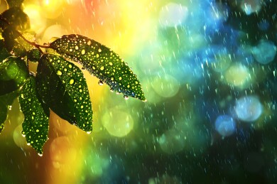 雨后天晴的彩虹与绿意