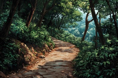 阳光洒在斜坡小路上的光影