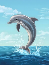 海豚跃出碧波闪耀阳光