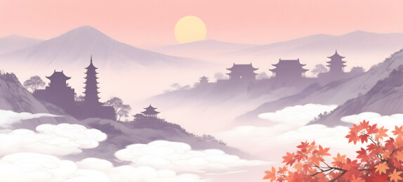 仙境山峦寺庙图