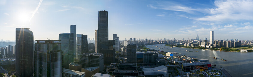 中国上海西岸艺术中心城市风光全景航拍