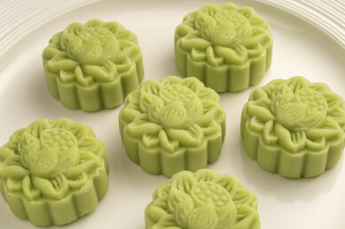 荷花糕抹茶冰皮月饼绿色糕点绿豆糕中式点心