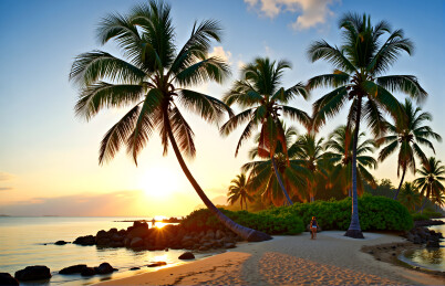 椰林海滩日落美景